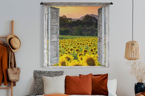 Tapisserie - Toile murale - Tournesol - Soirée - Fleurs - Transparent - 150x150 cm - Tapisserie