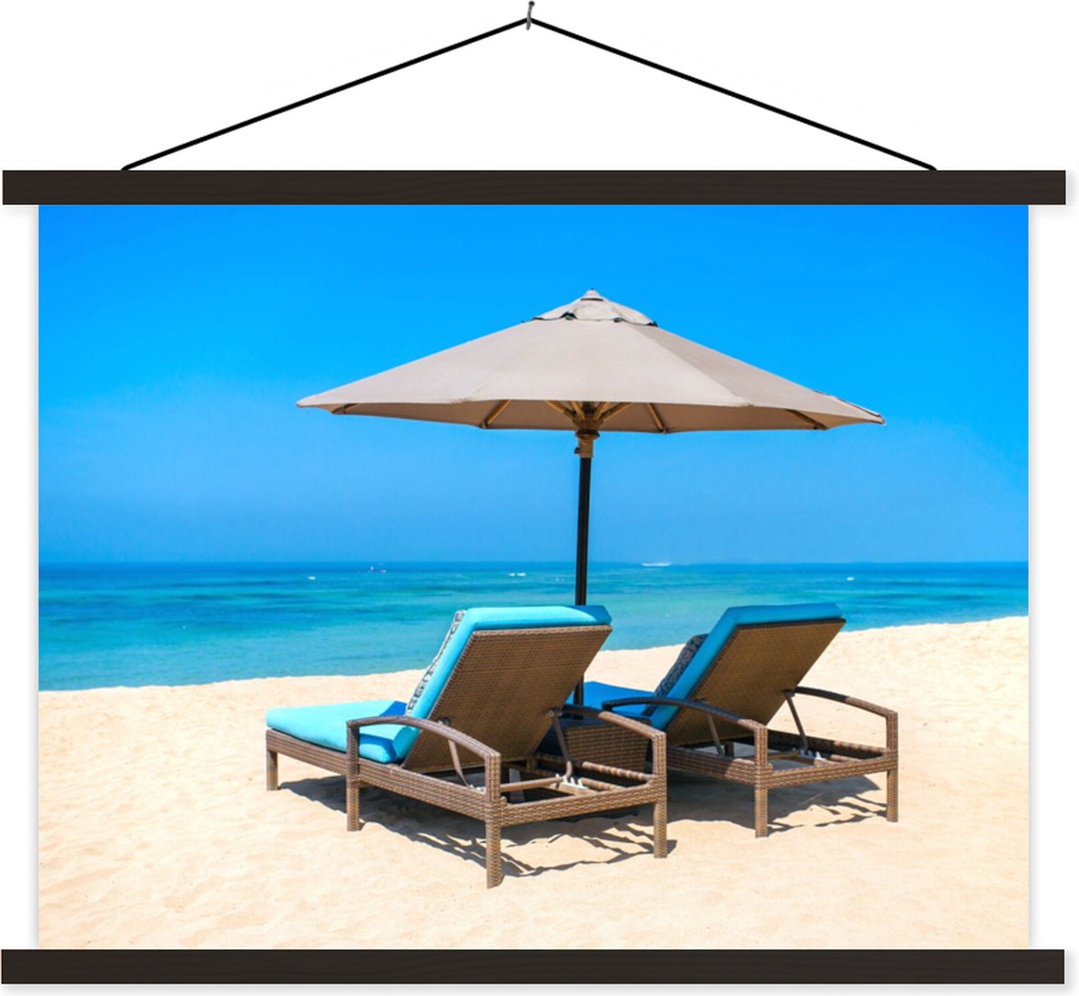 Posterhanger incl. Poster 60x45 cm - Schoolplaat - Strandstoel - Parasol - Zomer - Zee - T