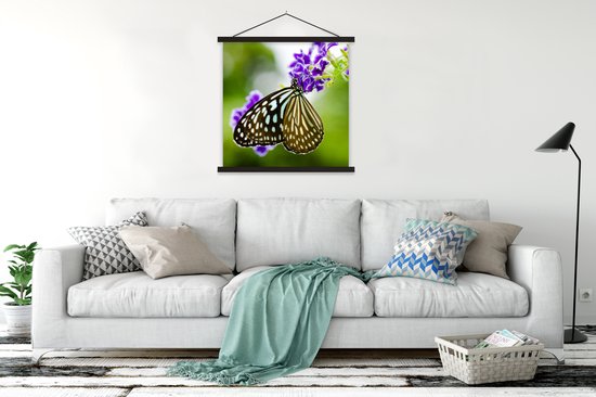 Porte-affiche avec affiche - Affiche scolaire - Lavande - Papillon - Botanique - 120x120 cm - Lattes noires