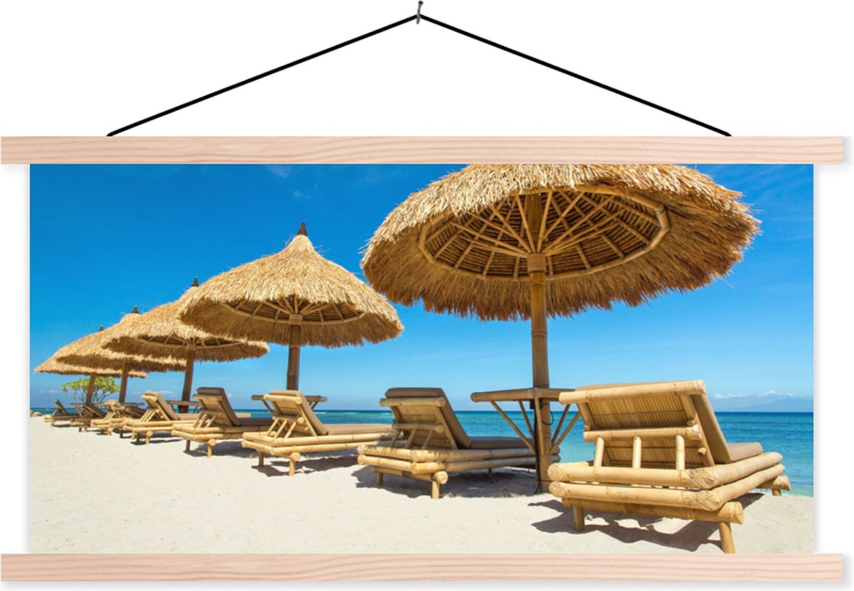 Posterhanger incl. Poster 120x60 cm - Schoolplaat - Strandstoel - Strand - Parasol - Zee -