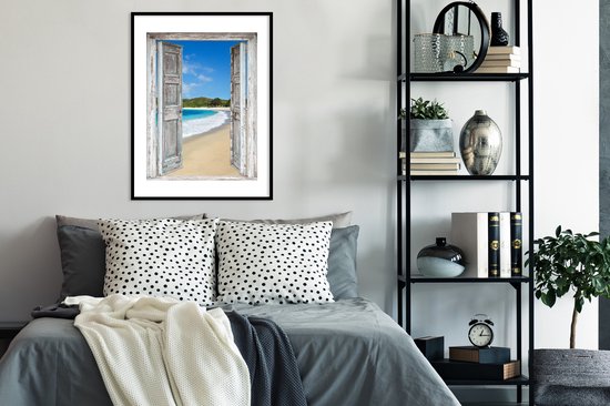 Fotolijst incl. Poster - Zee - Tropical - Doorkijk - Strand - 60x80 cm - Posterlijst