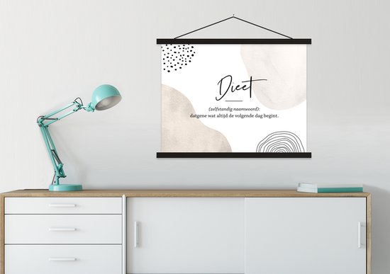 Support pour affiches avec affiche 60 x 45 cm - Affiche scolaire - Dictons - Citations - Régime - Dictionnaire - Définition de régime - Affiche textile - Lattes noires