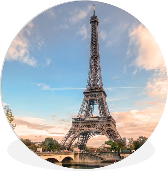 WallCircle - Wandcirkel ⌀ 60 - Eiffeltoren vanaf de Seine - Ronde schilderijen woonkamer - Wandbord rond - Muurdecoratie cirkel - Kamer decoratie binnen - Wanddecoratie muurcirkel - Woonaccessoires