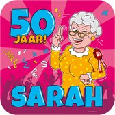 huldeschild Sarah 50 jaar! 50 cm karton roze