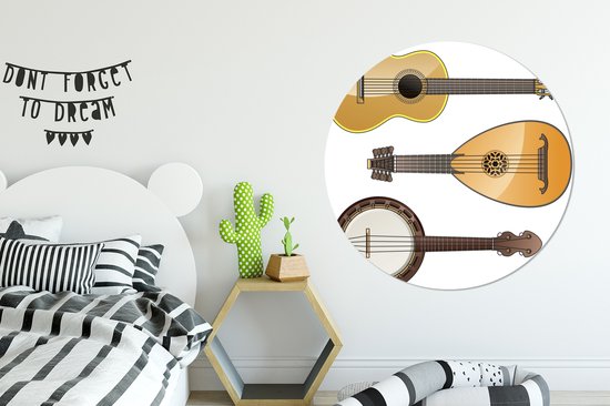 Illustrations d'un banjo et autres instruments Assiette en plastique cercle mural ⌀ 120 cm - impression photo sur cercle mural / cercle vivant (décoration murale)