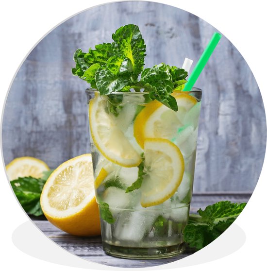 WallCircle - Cercle mural - Cercle mural d'intérieur - Cocktail - Fruits - Herbes - 120x120 cm - Décoration murale - Peintures ronds XXL