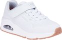Witte Skechers sneaker met klittenbandsluiting, veters en air-unit in de zool. Rubberen loopzool.