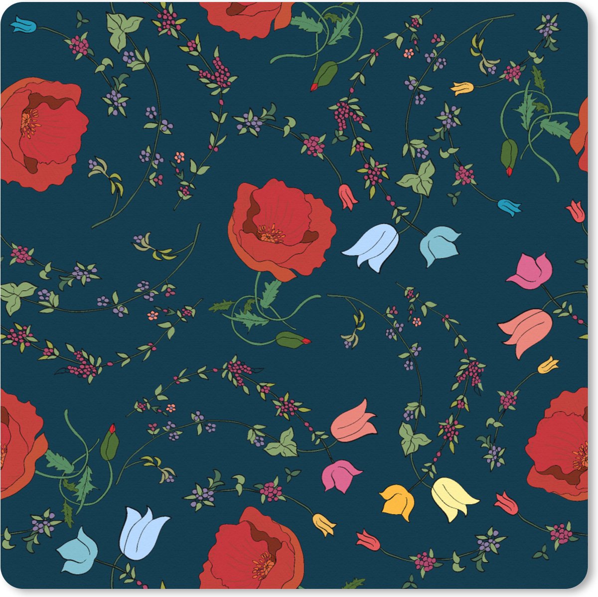 Muismat XXL 40x40 cm - Bureau onderlegger - Bureau mat Regenboog - Bloemen - Design - Bureaumat - Gaming mousepad xl - Bureaulegger groot - Computer deskmat