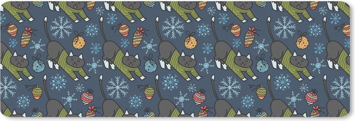 Muismat XXL 90x30 cm - Bureau onderlegger - Bureau mat Katten - Sneeuw - Kerstbal - Patronen - Bureaumat - Gaming mousepad xl - Bureaulegger groot - Computer deskmat - Kerst - Cadeau - Kerstcadeau voor mannen en voor vrouwen