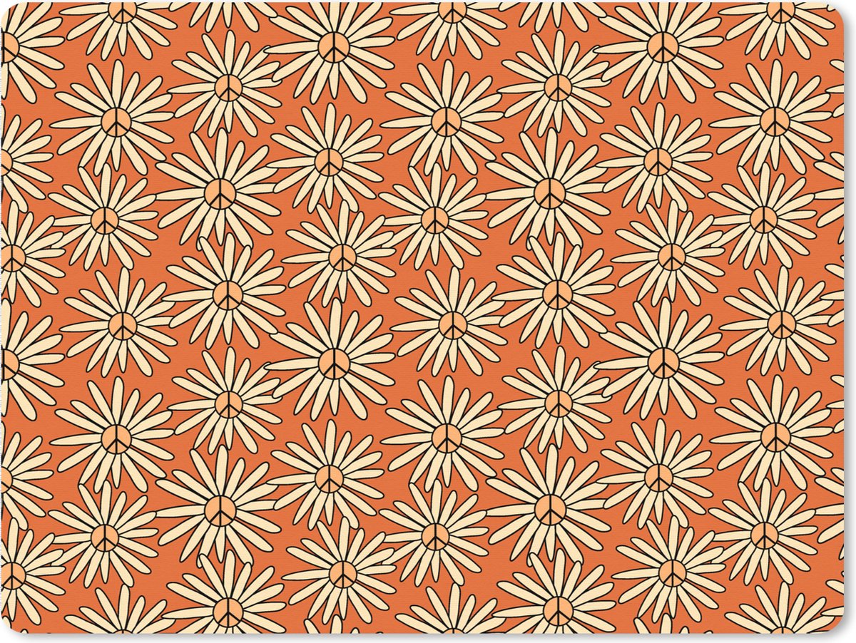 Muismat XXL 80x60 cm - Bureau onderlegger - Bureau mat Patronen - Vintage - Bloem - Oranje - Bureaumat - Gaming mousepad xl - Bureaulegger groot - Computer deskmat