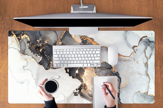 Tapis de souris XXL - Sous-main - Tapis de bureau - Marbre - Zwart - Wit - Or - Luxe - Abstrait - 120x60 cm - Tapis de souris XXL