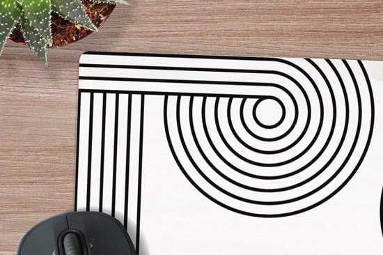 Tapis de souris XXL - Sous-main - Tapis de bureau - Abstrait - Figurines - Zwart - Wit - 80x40 cm - Tapis de souris XXL