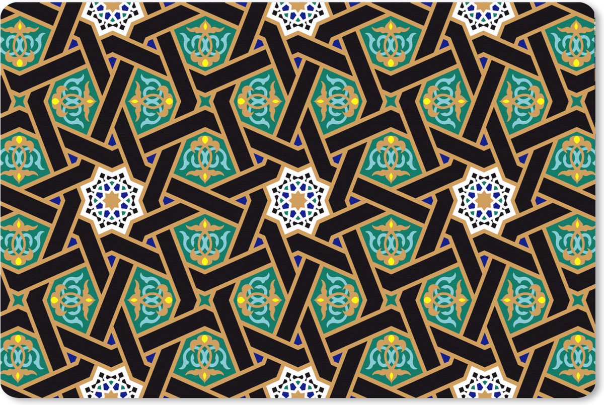 Muismat XXL 120x80 cm - Bureau onderlegger - Bureau mat Oriëntaal - Patroon - Arabisch - Sterren - Bureaumat - Gaming mousepad xl - Bureaulegger groot - Computer deskmat