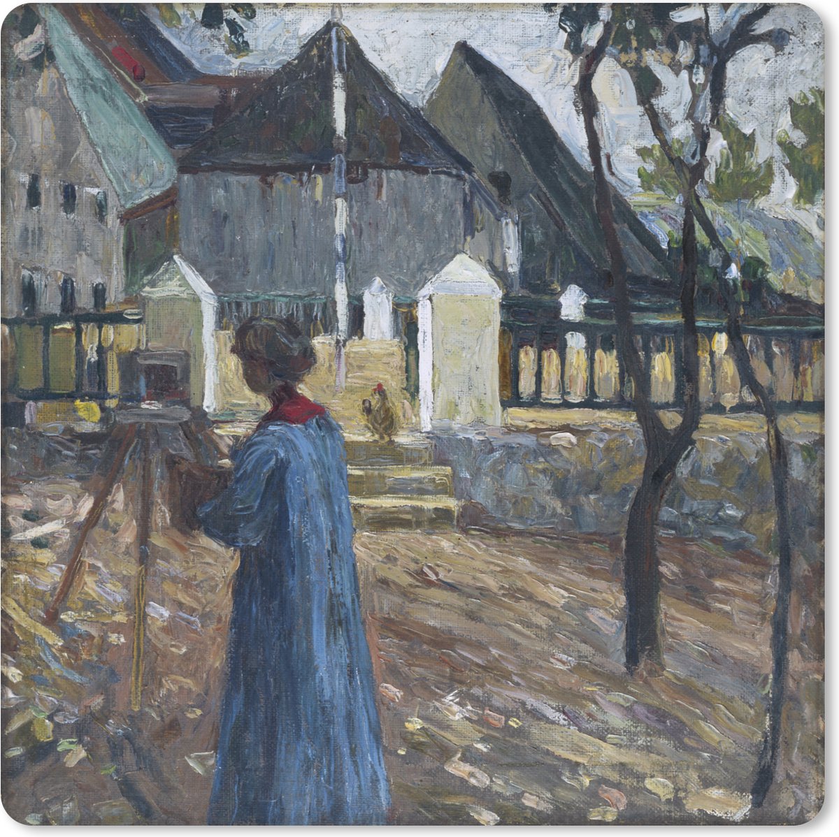 Muismat XXL 40x40 cm - Bureau onderlegger - Bureau mat Gabriele Münter beim malen in Kallmünz - Kandinsky - Bureaumat - Gaming mousepad xl - Bureaulegger groot - Computer deskmat
