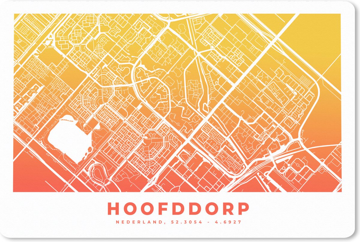 Muismat XXL 120x80 cm - Bureau onderlegger - Bureau mat Stadskaart - Hoofddorp - Oranje - Geel - Bureaumat - Gaming mousepad xl - Bureaulegger groot - Computer deskmat