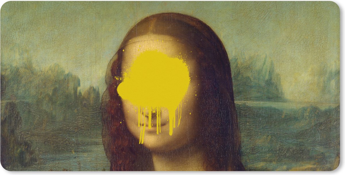 Muismat XXL 100x50 cm - Bureau onderlegger - Bureau mat Mona Lisa - Da Vinci - Geel - Bureaumat - Gaming mousepad xl - Bureaulegger groot - Computer deskmat