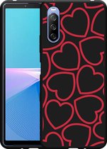 Sony Xperia 10 III Hoesje Zwart Hartjes Designed by Cazy