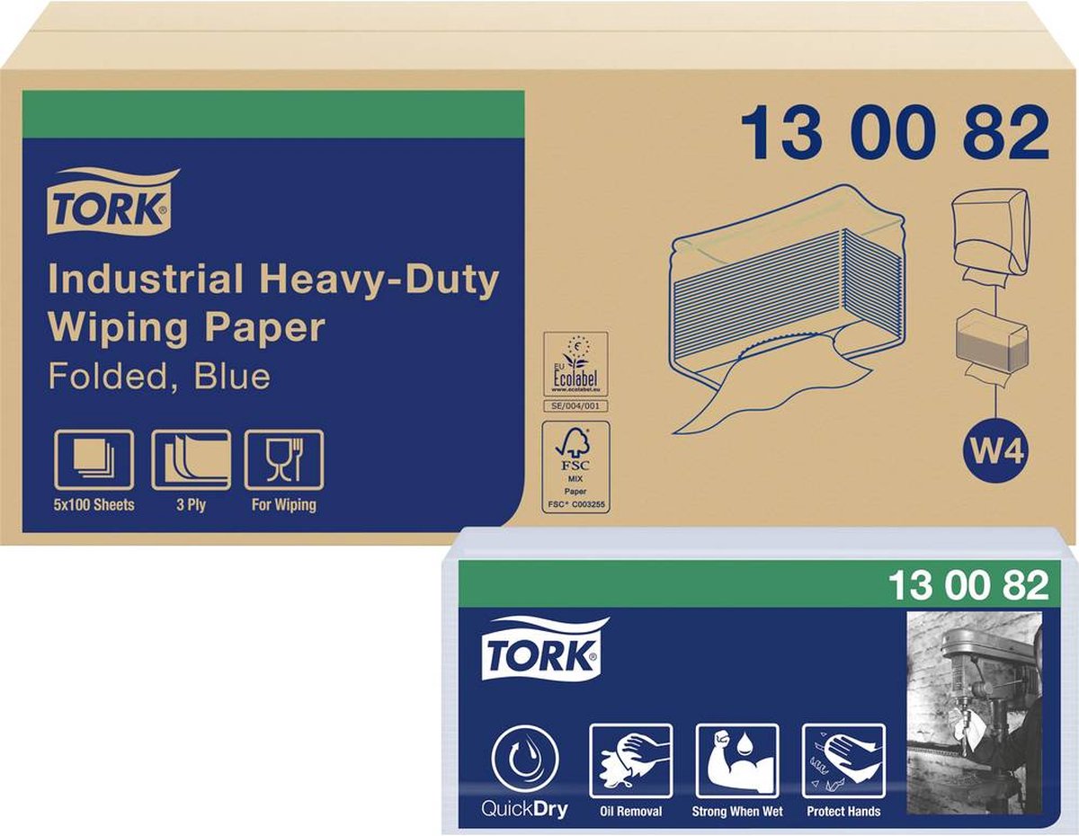 Reinigingsdoek Tork W4 Premium Heavy-Duty Gevouwen 1 Laags 4x105 Vel Blauw 530279