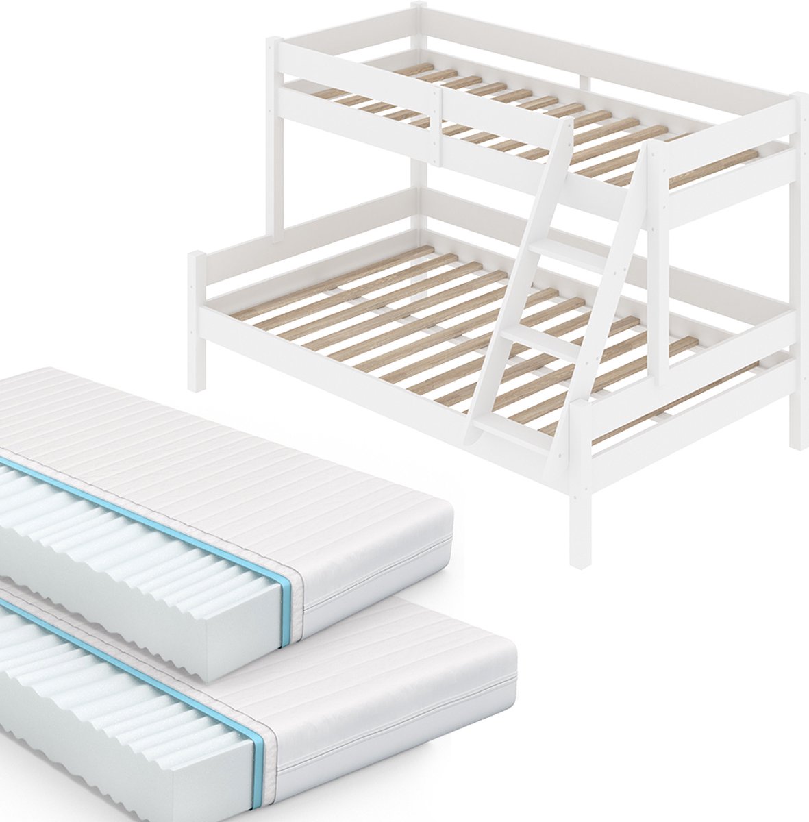 Vitalispa Everest Stapelbed – 120x200 / 80x200 cm met 2 matrassen Wit