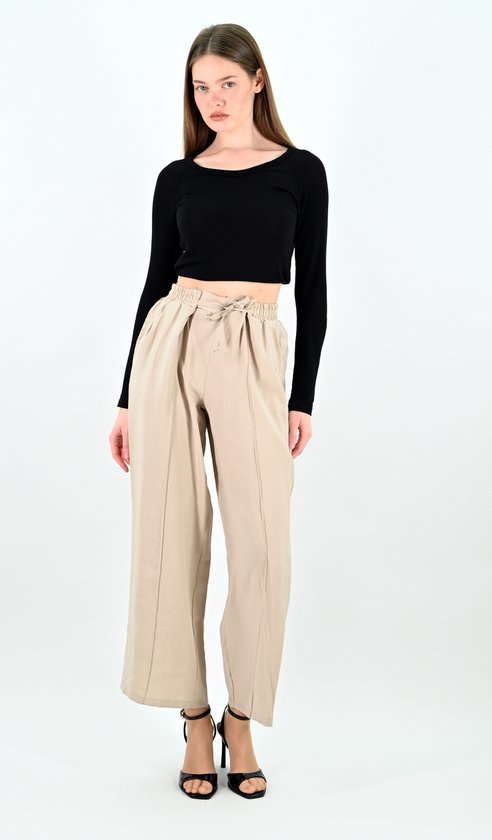 YesMooi - Wide Leg Culotte Broek - Beige - L (40) - Pantalon Dames Luchtige Broek