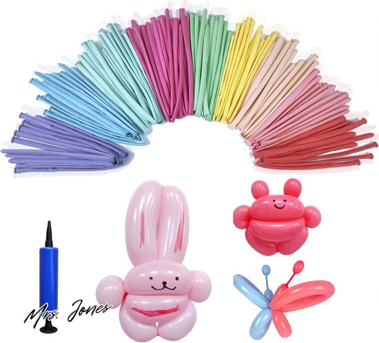 100 Ballons à Modeler Colorés + Pompe à Main – Marque Pearl – Pour Sculptures De Ballons, Animations, Fêtes D'enfants