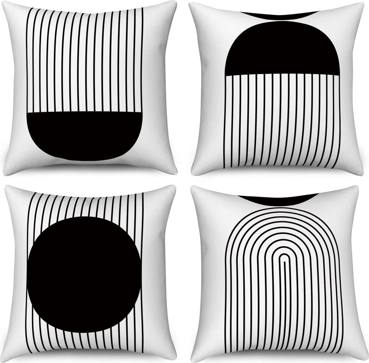 Goodivery ® Klassieke Set van 4 Minimalistische Kussenhoezen met Abstracte Geometrische Patronen