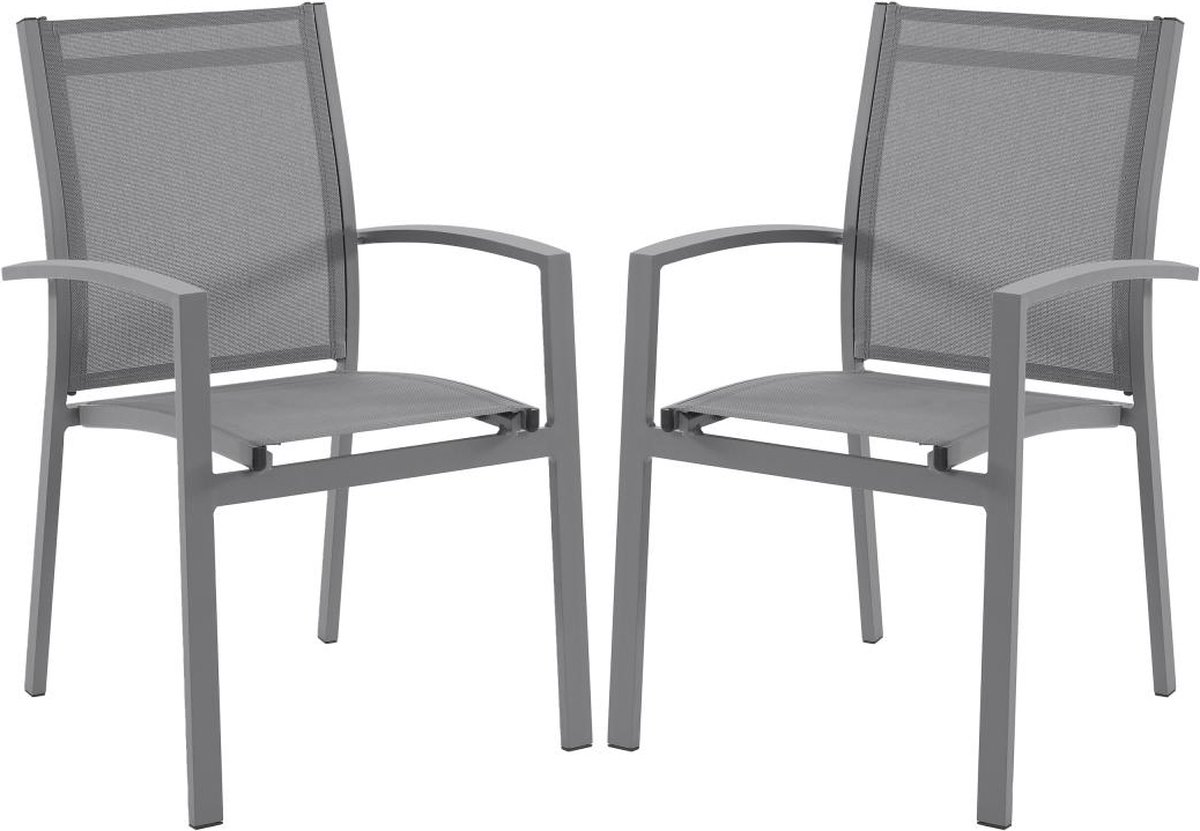 Vente-unique Set van 2 stapelbare tuinstoelen van aluminium en textileen - Antraciet grijs - TELTO van MYLIA L 55 cm x H 89 cm x D 61 cm