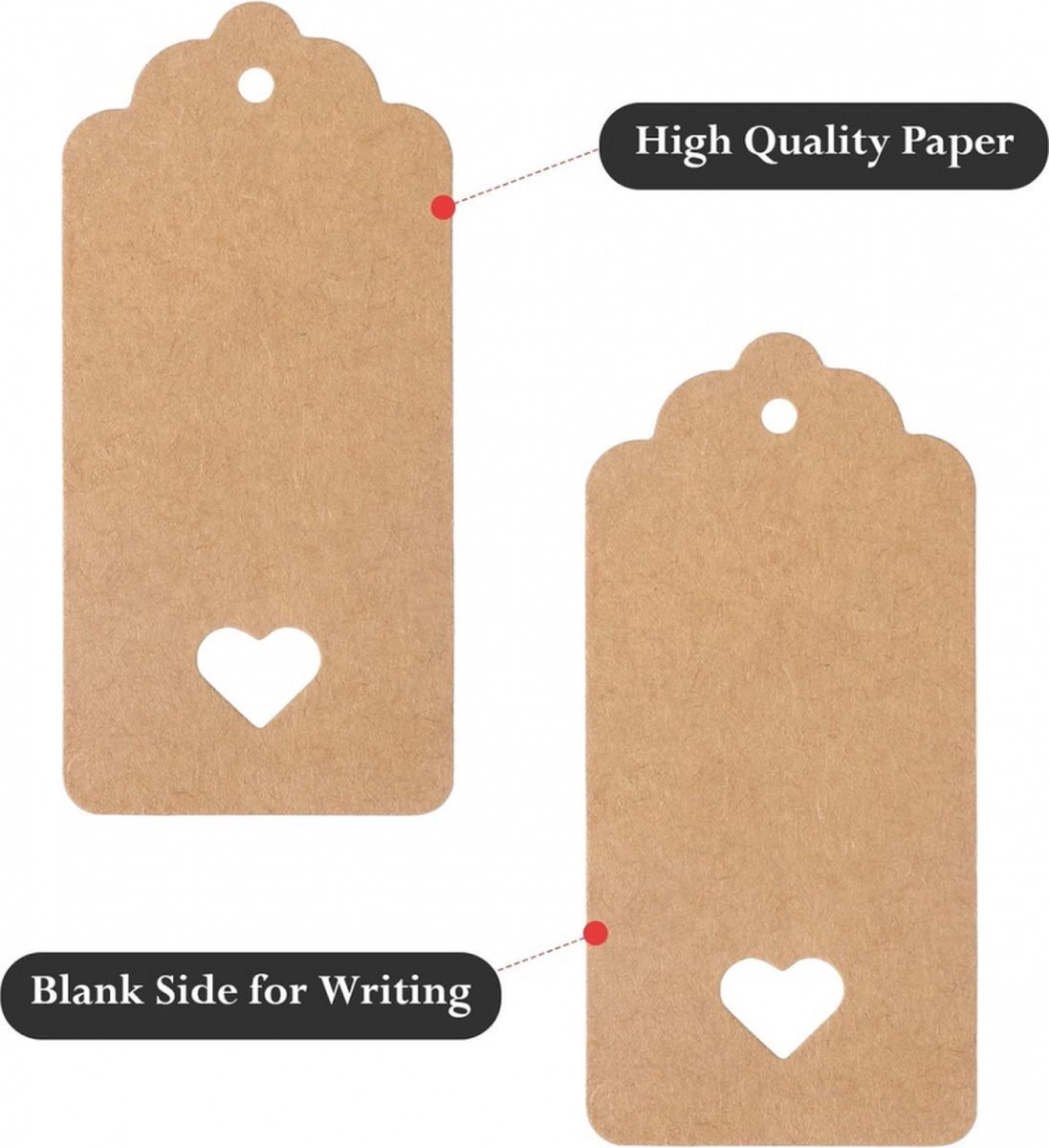 100x Kraft Karton Labels - Met 100 Jute Touw - Cadeaulabels - 9.5 x 4.5 CM - Hart - Beschrijfbaar - Kartonnen Cadeaulabels - Kraftpapier Naamkaartjes - Blanco Prijskaartjes - Gift Tags - Multifunctioneel Label - Dik & Stevig — cadeau in Cadeau-ideeën - foto 2