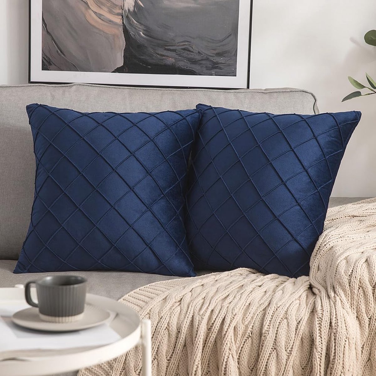 La'Moussawi ® Set van 2 Luxe Zachte Kussenhoezen met Handgenaaide Details voor Woonkamerdecoratie