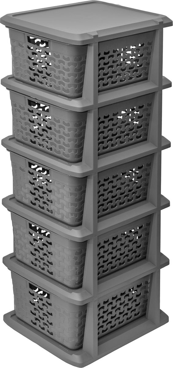 La'Moussawi ® Stijlvol en Multifunctioneel Opbergrek met Vijf Uittrekbare Mandjes in Moderne Katoenlook
