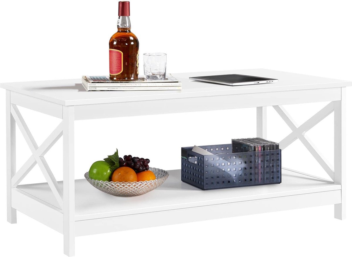 La'Moussawi ® Moderne Woonkamertafel met X-vormige Steun en Twee Planken voor Multifunctioneel Gebruik