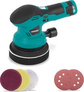 VONROC Polijstmachine 12V - Ø 125mm - dual action - 2-in-1: polijsten en schuren - Incl. Accu, usb-c kabel, 4 polijstschijven en schuurpapier