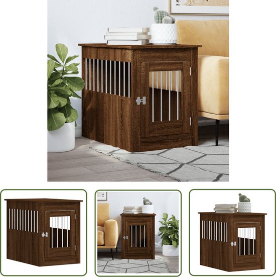 The Living Store Hondenbench 55 x 80 x 68 cm bewerkt hout bruin eikenkleur - Hondenbench - Hondenhok - Dierenbank - Houten Bank - Meubilair Voor Honden