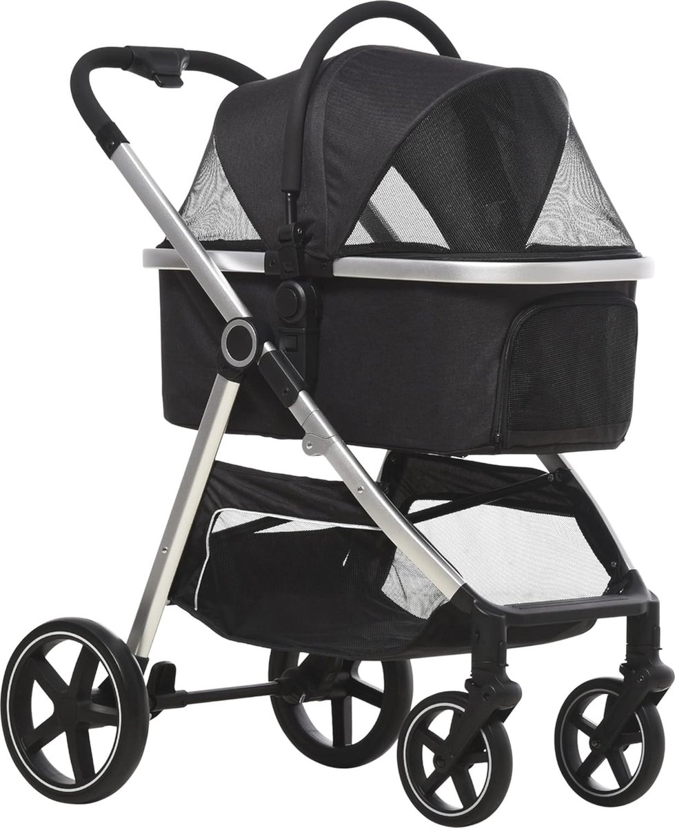 3-in-1 Hondenbuggy en Draagtas voor Kleine Honden en Katten - Opvouwbaar met Veiligheidslijnen, Remmen en Comfortabel Kussen