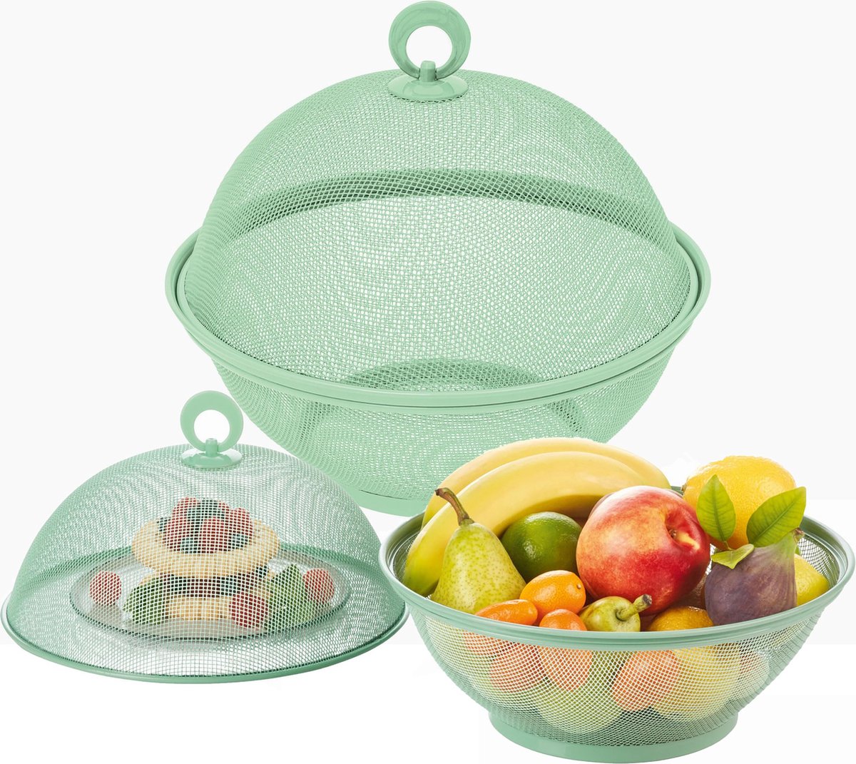 La'Moussawi ® Stijlvolle Metalen Fruit- en Snackmanden met Deksel voor Keuken en Buitenruimtes, Set van Vier Stuks
