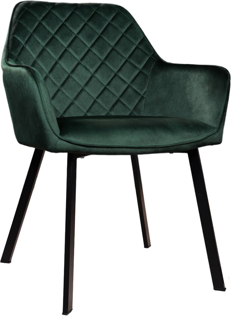 Lizzely Garden & Living SET DEAL: 4 stuks Eetkamerstoel met armleuning Yurgan donkergroen velvet eetstoel zetel velvet donkergroen