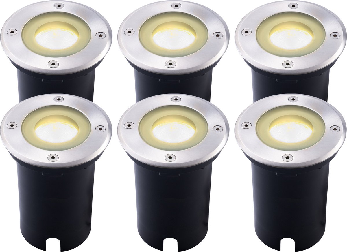 Ledvion Set van 6 LED Grondspot Buiten IP67 3W 230V 345Lm 2700K GU10 wit