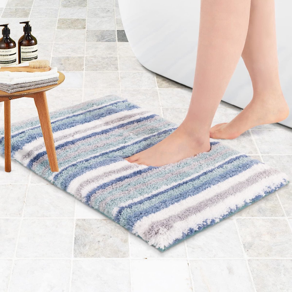 La'Moussawi ® Zachte Antislip Badkamermat Met Waterabsorberende Microvezel Voor Optimaal Comfort blauw, 43 x 61 cm