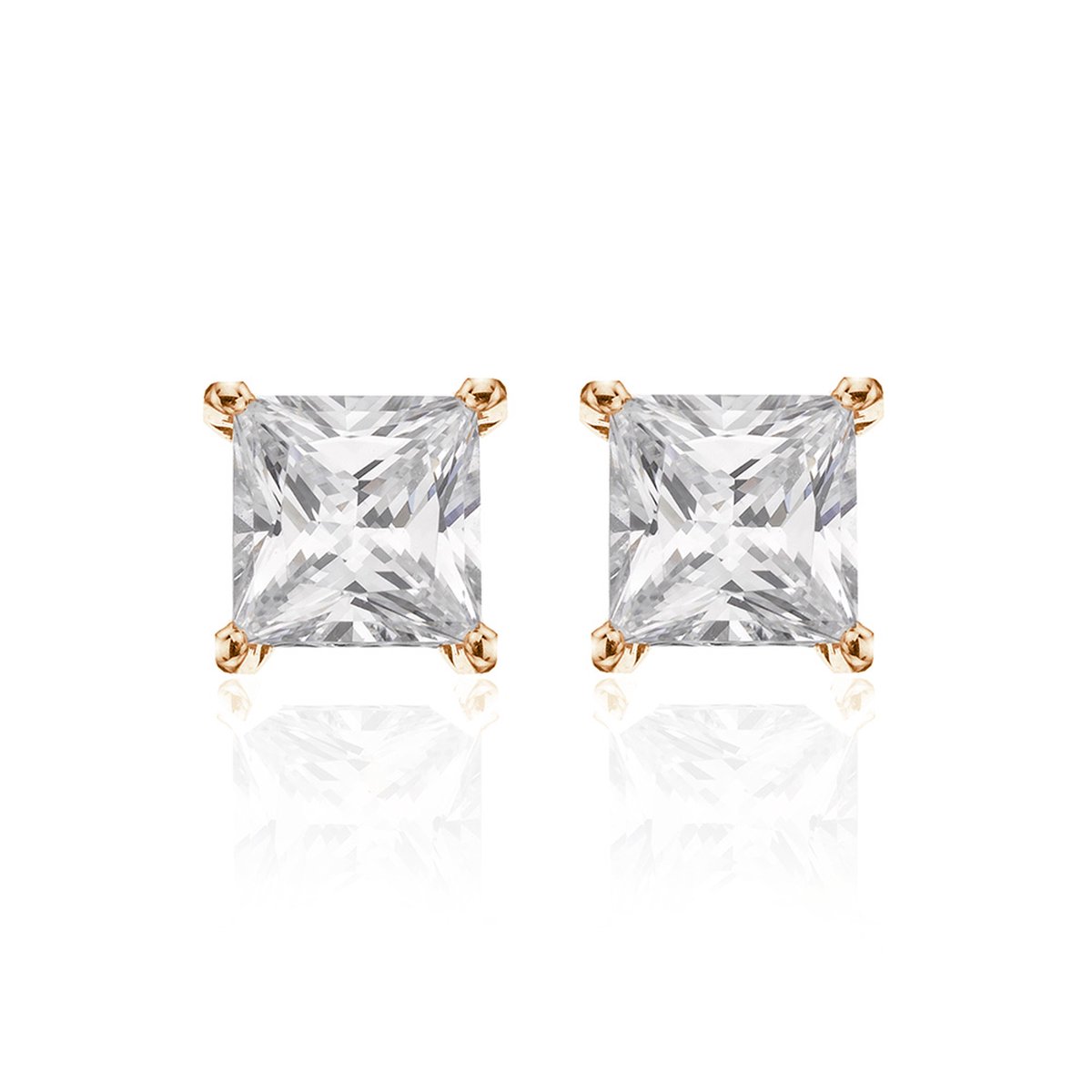 New Bling 9NB-0046 Zilveren oorstekers - zirkonia vierkant 6 mm - goudkleurig