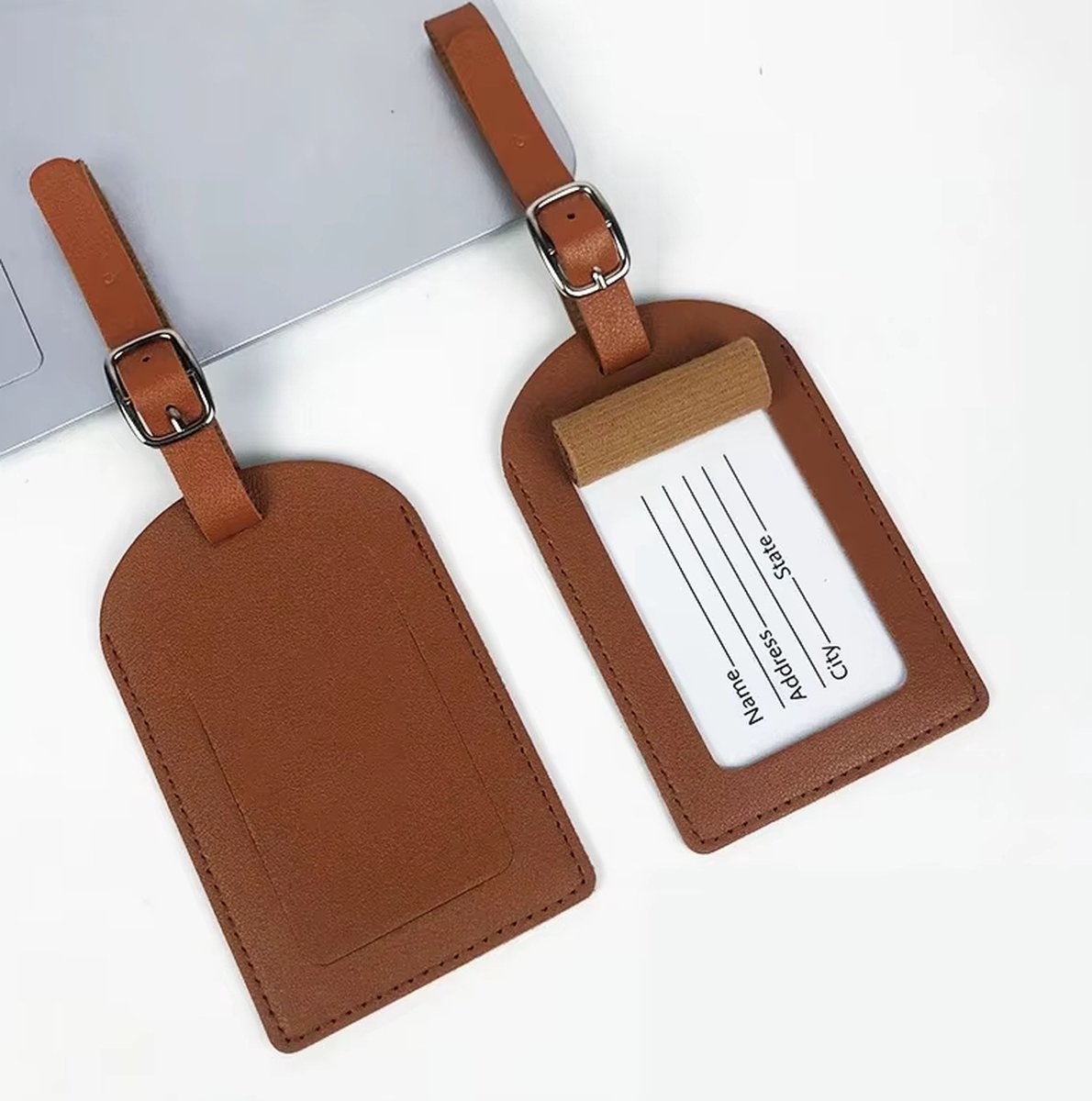 Actie4you® - Kofferlabels - Bagagelabels - Leer - Venster - 2 stuks – Bruin