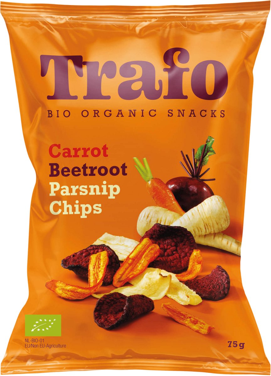 Goedkoopste Trafo Groentechips - Wortel, Pastinaak & Rode Biet 75GR