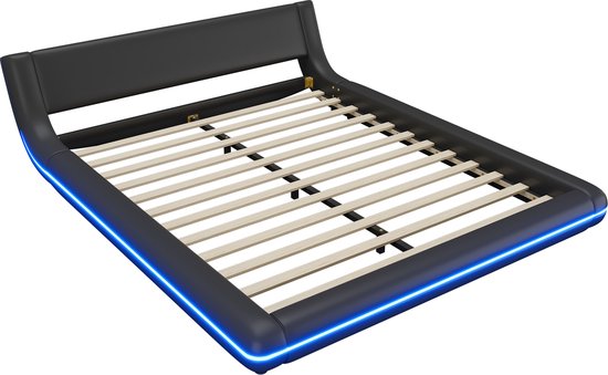 Lit double Sweiko 160*200 cm, éclairage LED, PU, ​​noir