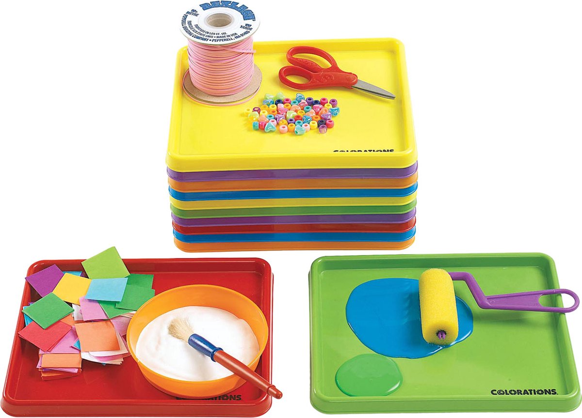 Colorations knutsel dienblad set van 12 - kleurrijke opbergtrays voor kinderen.