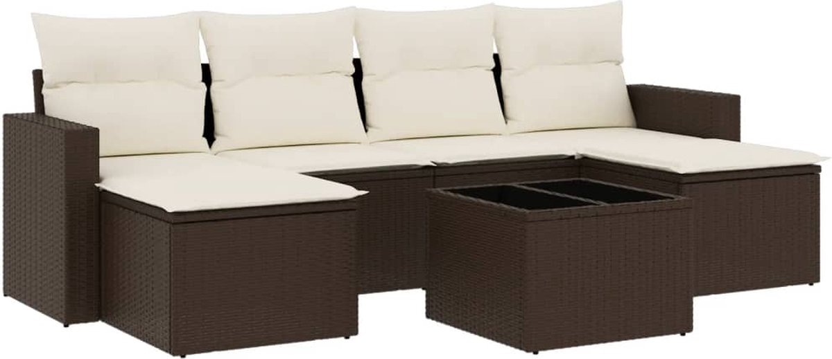 vidaXL 7-delige - Loungeset - met - kussens - poly - rattan - bruin
