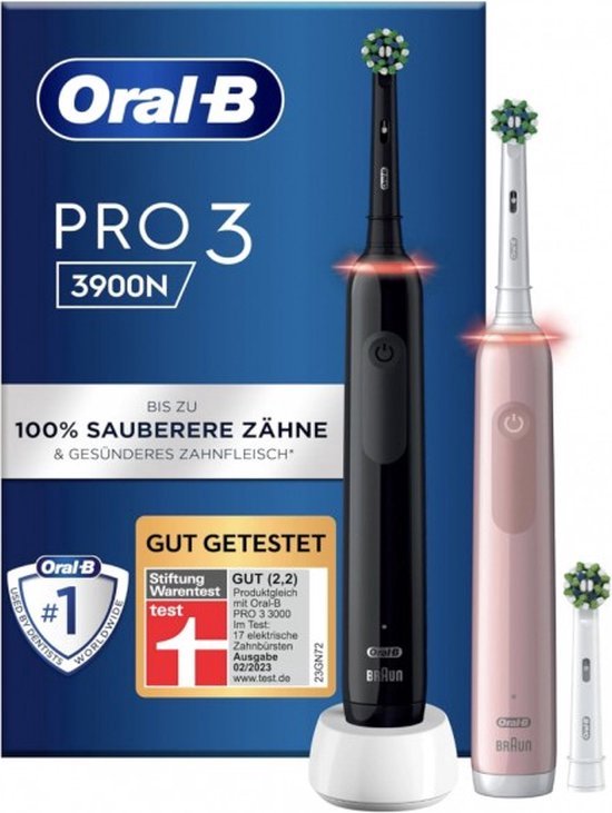 Oral B Pro 3 3900 Duo - Zwart en Roze Elektrische tandenborstel - met extra opzetborstel