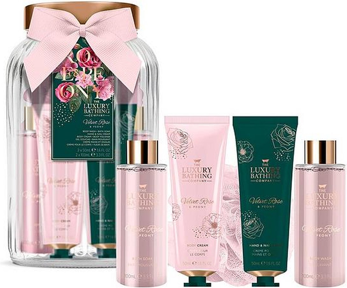 Goedkoopste The Luxury Bathing Company Velvet Rose & Peony Pure Indulgence Glass Jar Gift Set