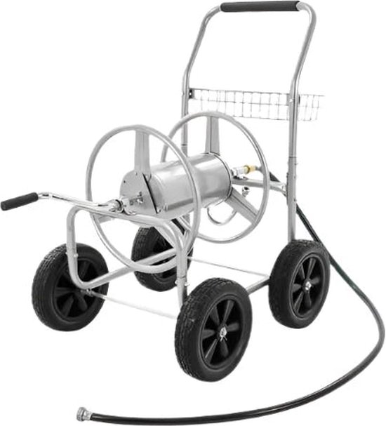 LEHMANN Slangwagen met verstelbare hoogte van 61-81 cm, voor maximaal 45 meter 1/2 Tuinslang, met geïntegreerde aansluiting en slinger om op te rollen, Tuinslangwagen op wielen