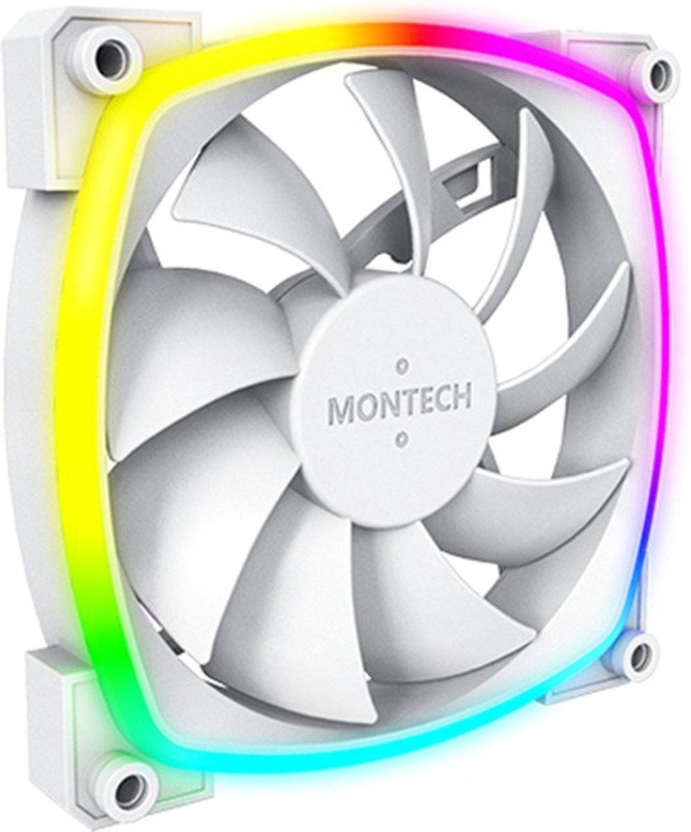 Montech AX120 PWM White - Ventilatorhuis - 3-pack - 120mm - 59 cfm - 800 - 1600 rpm - 27 dBA - 4-pin PWM - 3-pin ARGB - wit