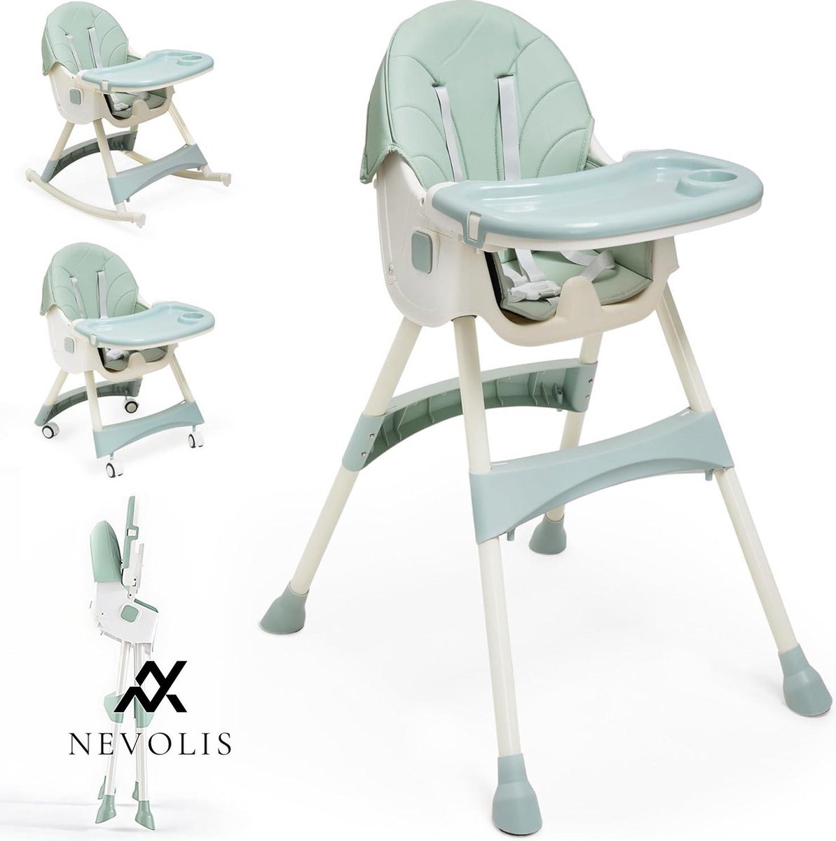 Nevolis Kinderstoel voor baby's - afneembaar dienblad verstelbaar inklapbaar babystoel met ligfunctie combikinderstoel eetkamerstoel vanaf 6 maanden - groen .