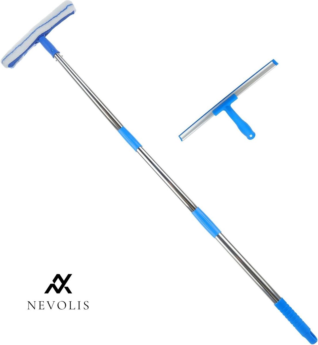 Goedkoopste Nevolis Professionele raamreinigingsset - rubberen schraper en microvezel raamreiniger met lange steel - 14 inch multifunctioneel voor ramen auto badkamer .